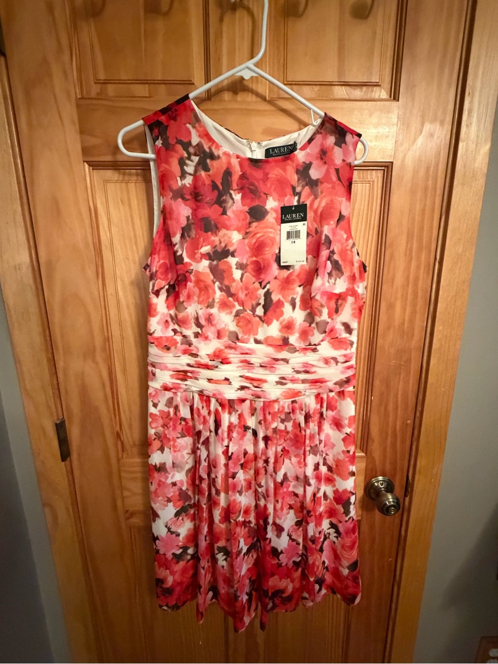 Ralph Lauren Red and White Floral Sleeveless Fit-and-Flare Dress